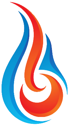 A vibrant logo featuring a stylized flame design with flowing blue and orange elements, symbolizing energy, innovation, and global connectivity